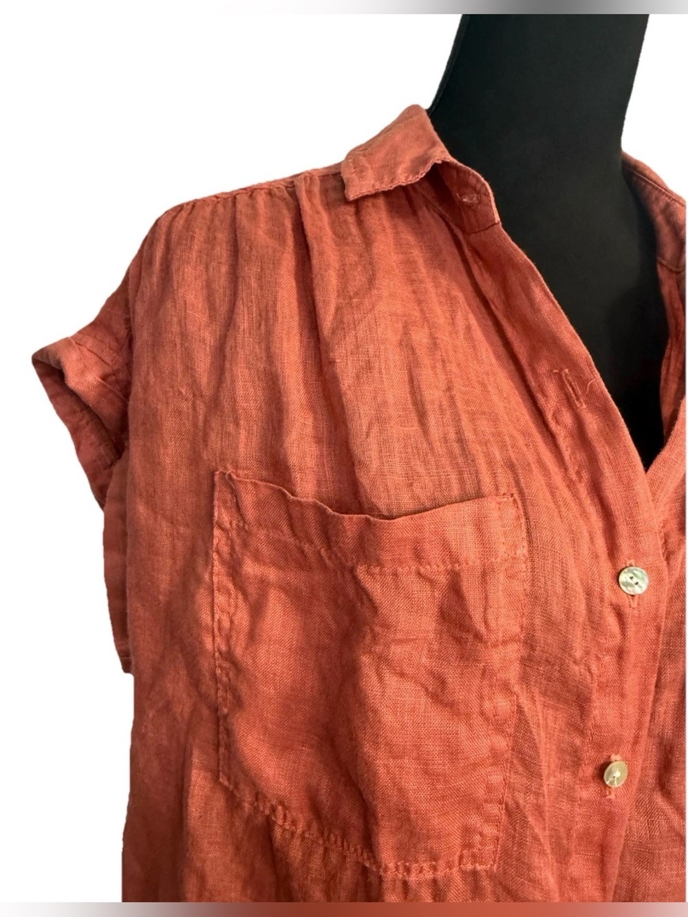 Bella Dahl Rust Linen Button Up Blouse Small Coastal Resort Quiet Luxury Top - Picture 7 of 10